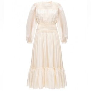 Tory Burch Cream Long Sleeve Sundress with Bishop Sleeves